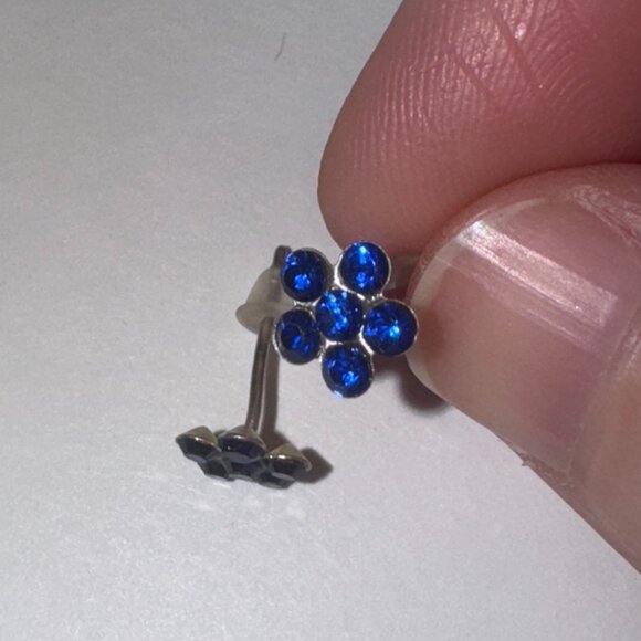 7mm Sapphire Blue Flower Cz And Sterling Post Earrings - Picture 6 of 11